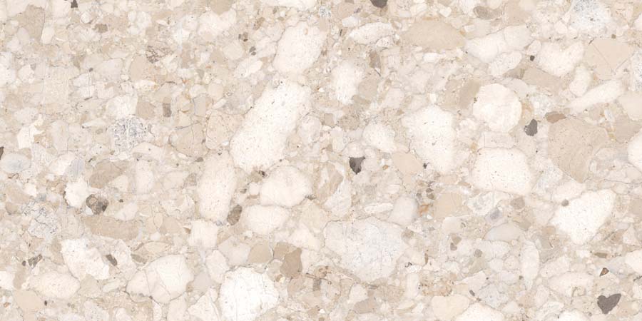 ABVERKAUF Fliese Terrazzo-Steinoptik beige matt 60x120 cm "Veni Beige" rektifiziert 