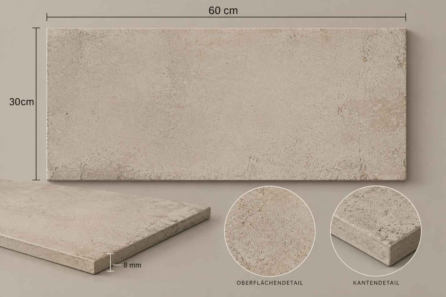 Restposten Fliese Betonoptik Beige 30x60cm matt "Kiruna taupe" Kerateam  Feinsteinzeug rektifiziert