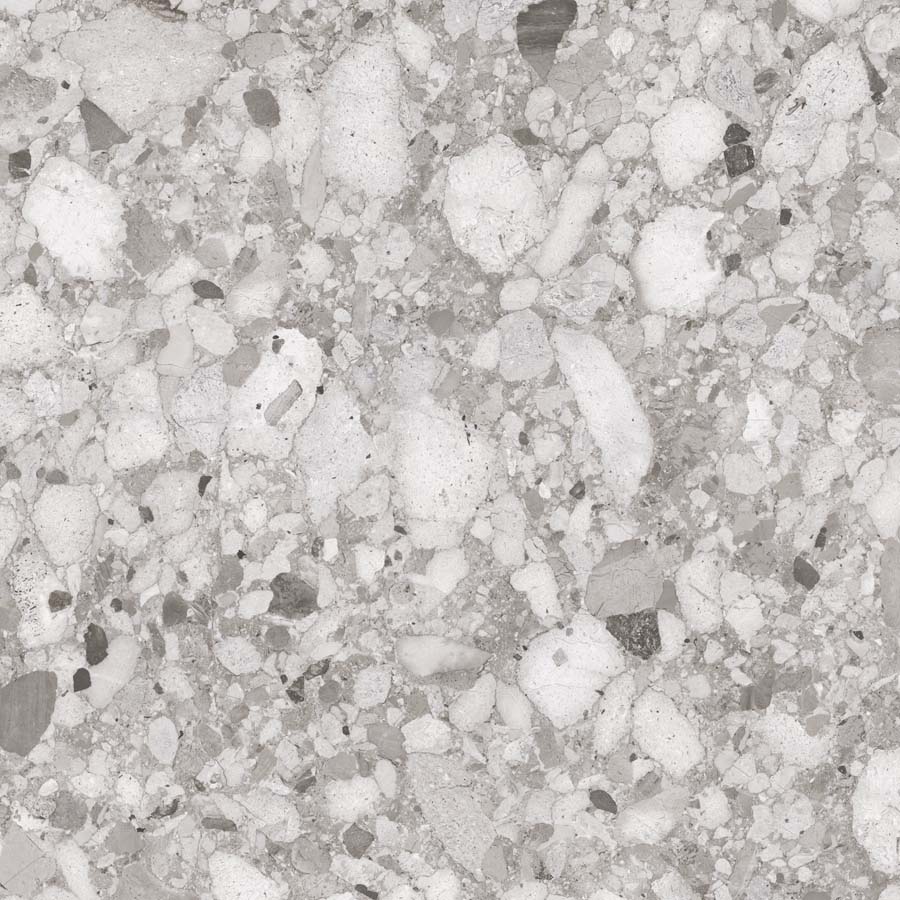 Fliese Terrazzo-Steinoptik grau glänzend 120x120 cm "Venistone Grey" rektifiziert