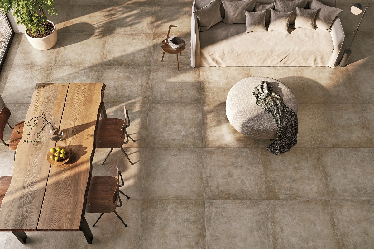 Fliese Betonoptik Zementoptik braun kalibriert Affrescati Terra