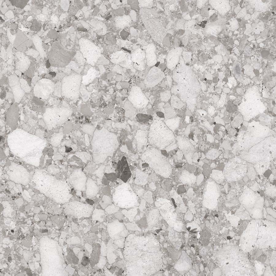 Fliese Terrazzo-Steinoptik grau glänzend 120x120 cm "Venistone Grey" rektifiziert