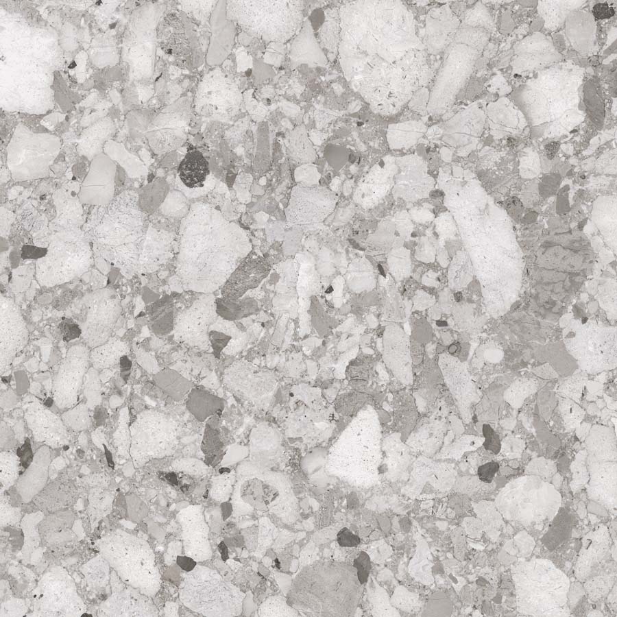 Fliese Terrazzo-Steinoptik grau matt 90x90 cm "Venistone Grey" rektifiziert
