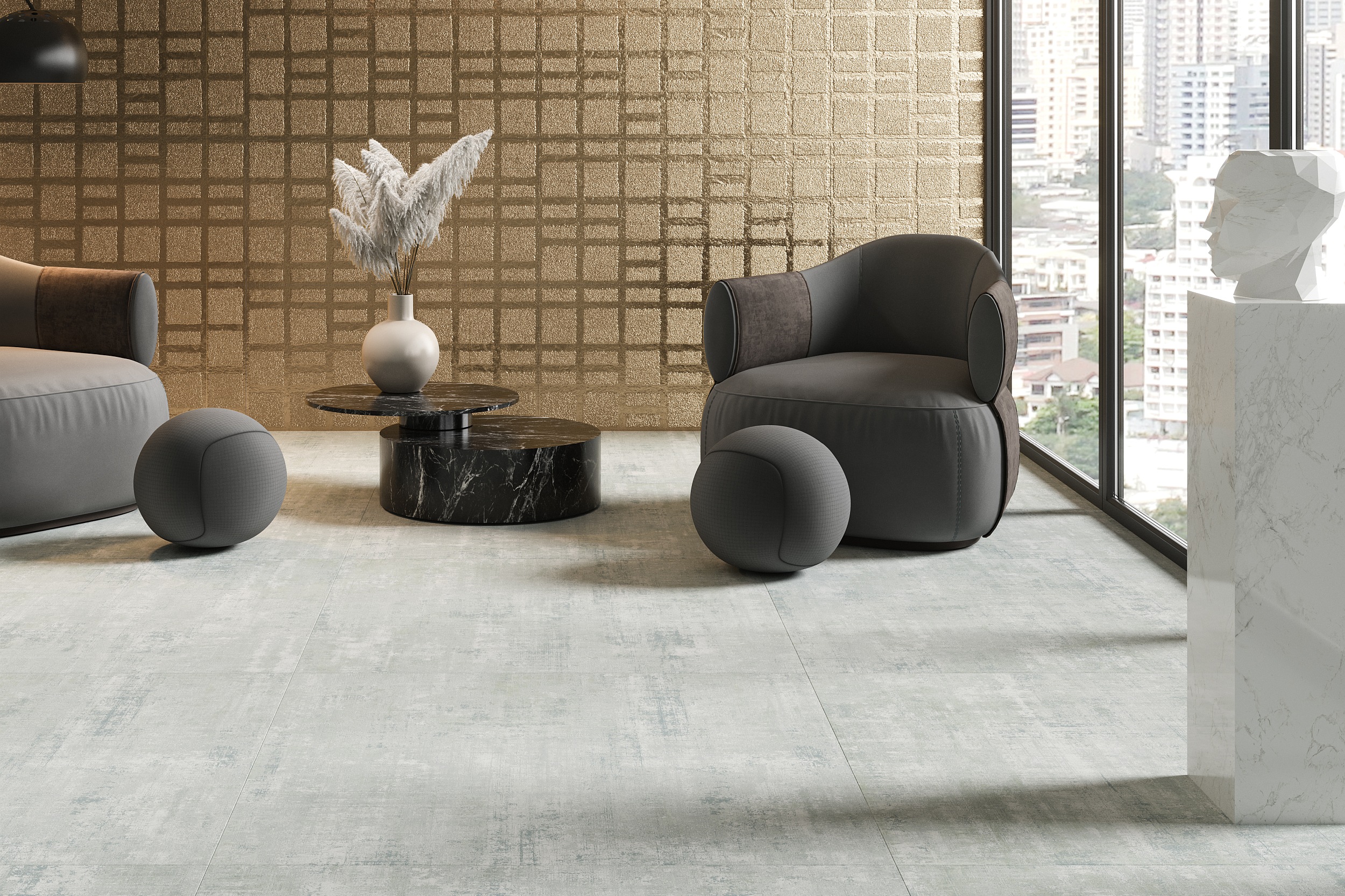 Bodenfliese Aparici Milano White Textiloptik Teppichoptik weiss im Wohnzimmer Bodenfliese Aparici Milano White Textiloptik Teppichoptik weiss im Wohnzimmer
