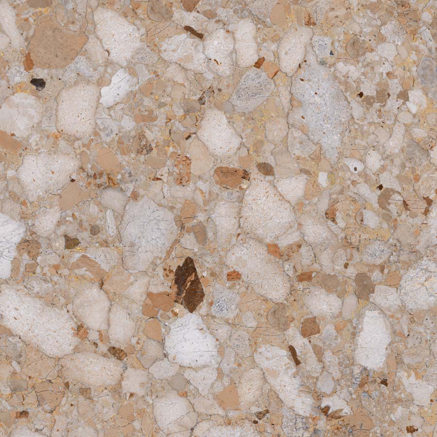 Fliese Terrazzo-Steinoptik beige glänzend 89x89 cm "Veni Gold" rektifiziert