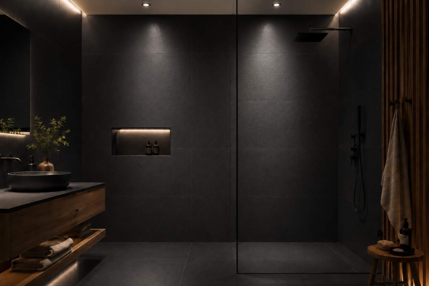 Fliese 120x60 cm schwarz "Black Lappato" anpoliert mit elegantem Seidenglanz Feinsteinzeug rektifiziert