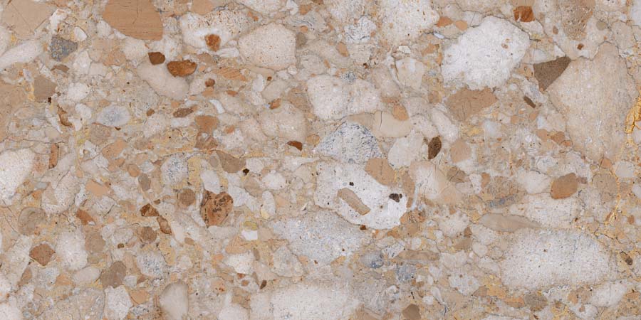 Fliese Terrazzo-Steinoptik beige glänzend 60x120 cm "Veni Gold" rektifiziert