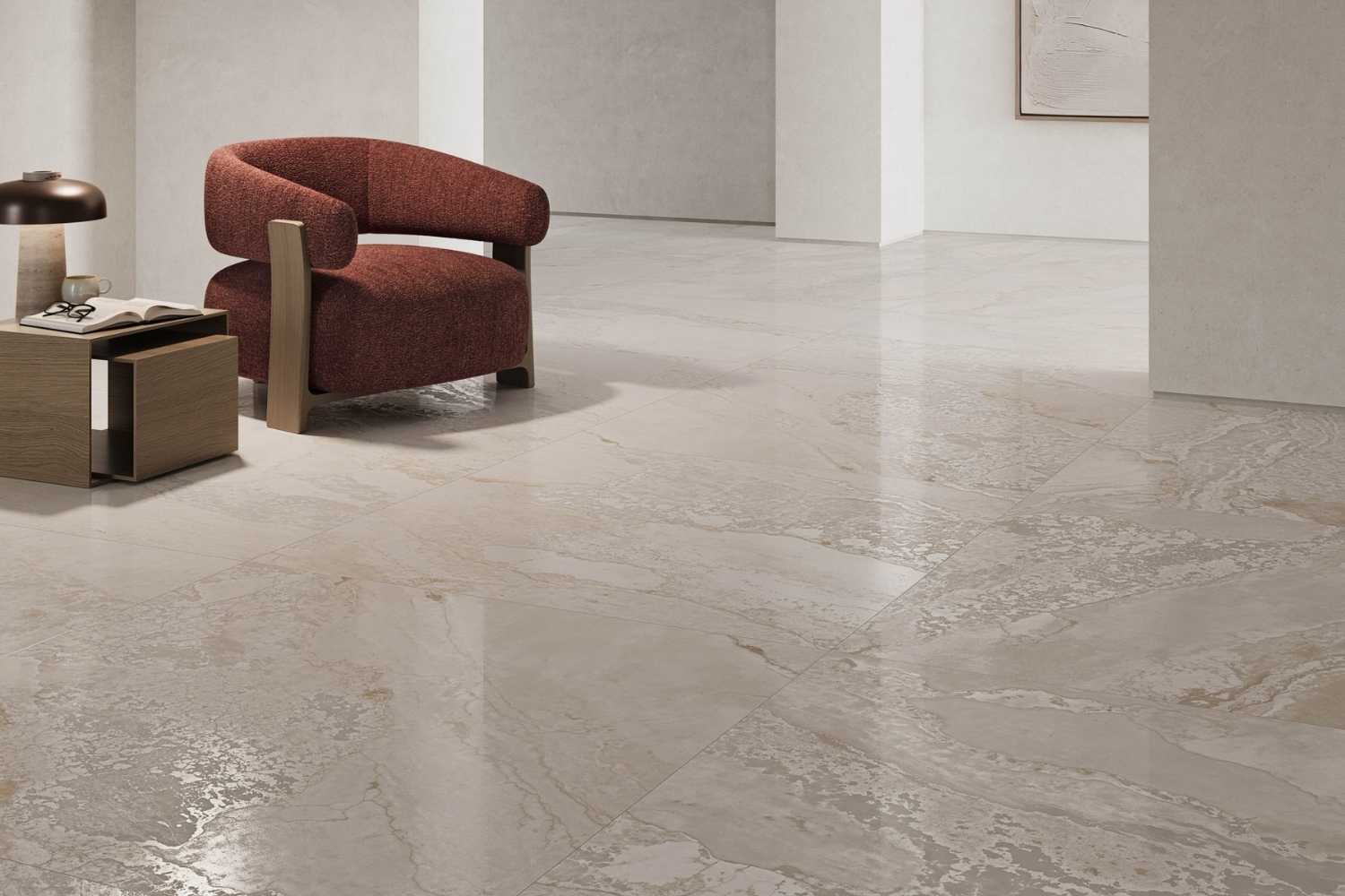Fliese Metalloptik beige pglänzend 60x120cm "Planet Cream" Feinsteinzeug rektifiziert