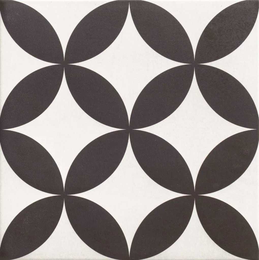 Patchwork-Fliese weiß-schwarz 33,3x33,3 cm "Hanoi Circle" Feinsteinzeug rektifiziert