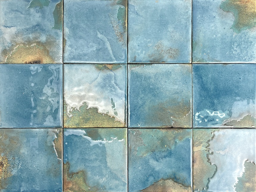 Zellige Wandfliese 11,5x11,5 cm "Laguna Cielo" hellblau glänzend reaktive Glasur 