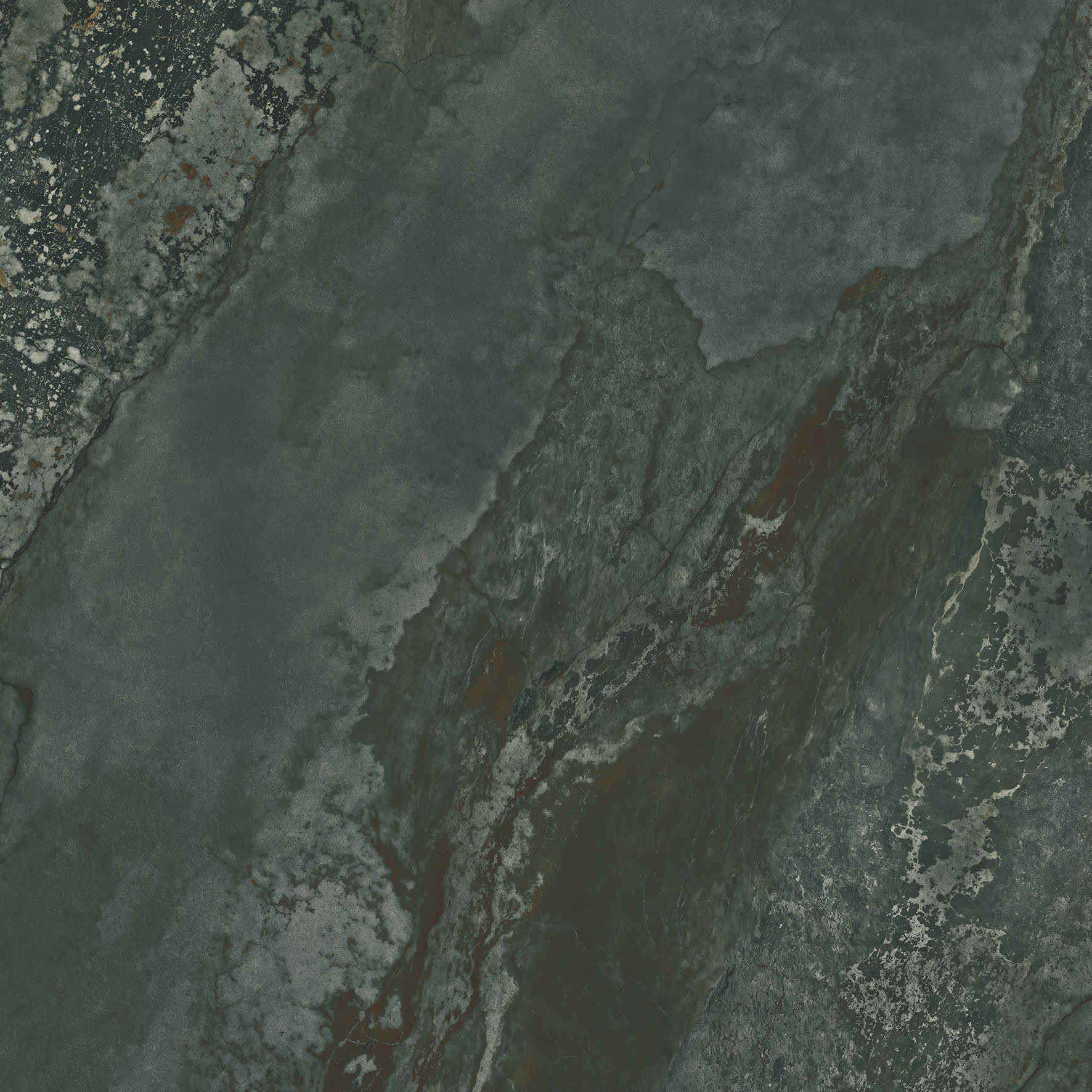 Fliese Metalloptik grün glänzend 90x90cm  "Planet Green" Feinsteinzeug rektifiziert