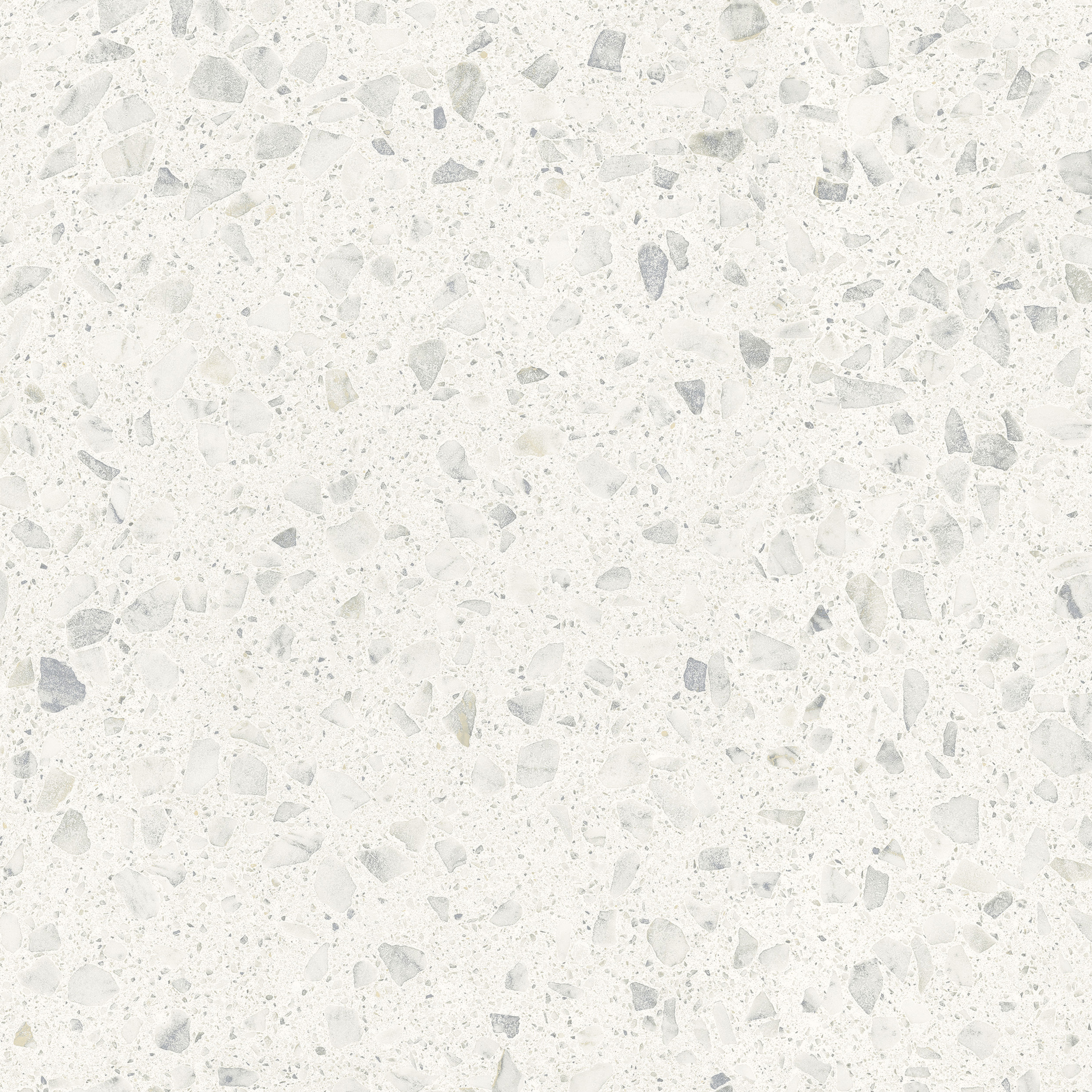 Freisteller der Sant Agostino Glow Light Fliese im Format 60x60 cm mit heller Grundfarbe und feiner Terrazzo-Optik in dezenten Weiß- und Graunuancen