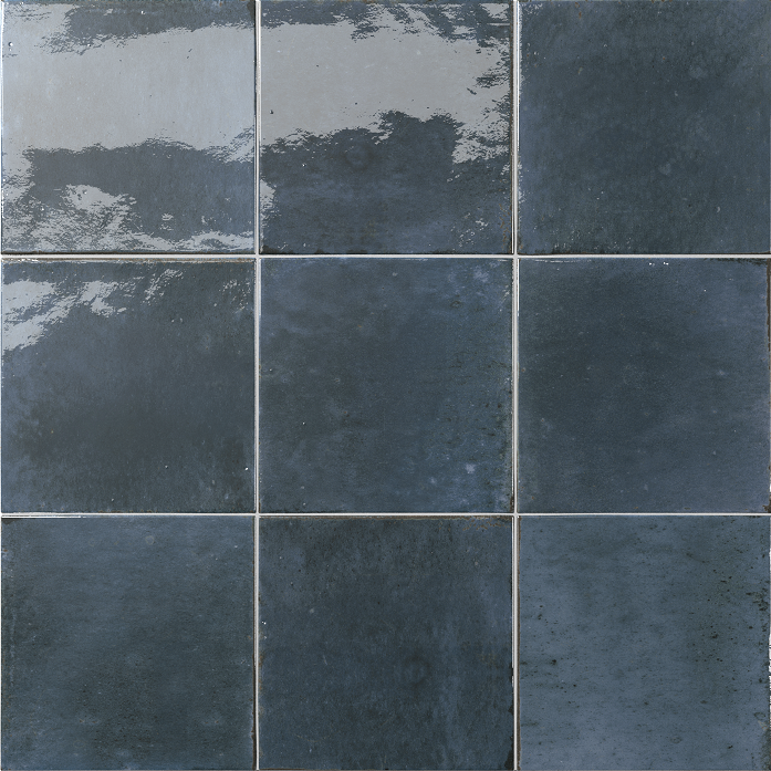 Zellige Wandfliese 15x15 cm "Agadir Lago" dunkelblau glänzend Feinsteinzeug  