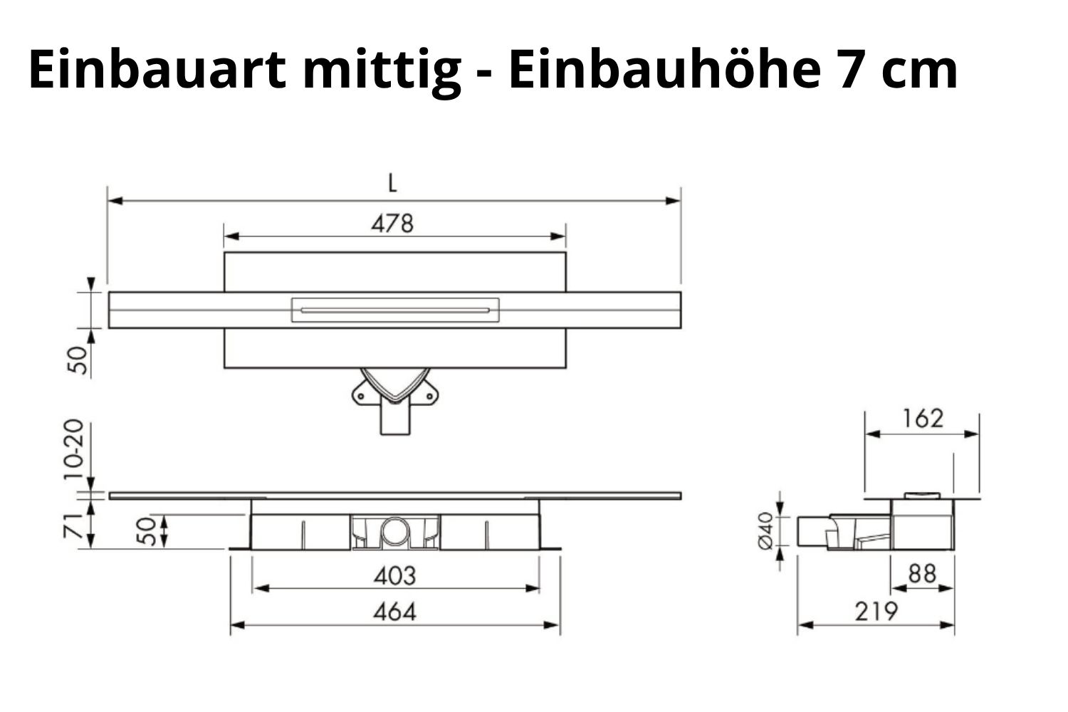 Kürzbare Duschrinne Edelstahl gebürstet natur „V-Shower Flex“ Komplettset Einbauhöhe 7cm | Länge 80cm