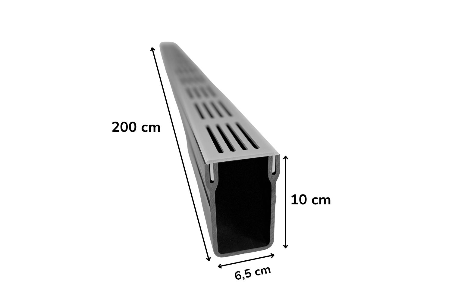 Entwässerungsschiene für Terrassen U-Drain Pro eloxiert, silber, L:200 cm, B: 6,5 cm H:10 cm