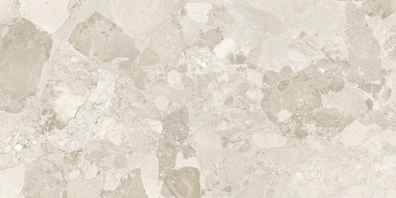 Terrazzo-Fliese beige matt 100x100 cm "Dozza Stone Cream" moderne Terrazzo-Steinoptik rektifiziert