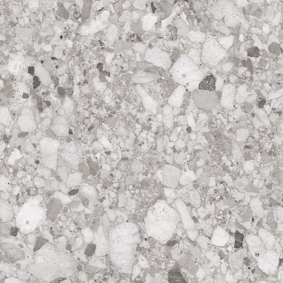 Fliese Terrazzo-Steinoptik grau glänzend 120x120 cm "Venistone Grey" rektifiziert
