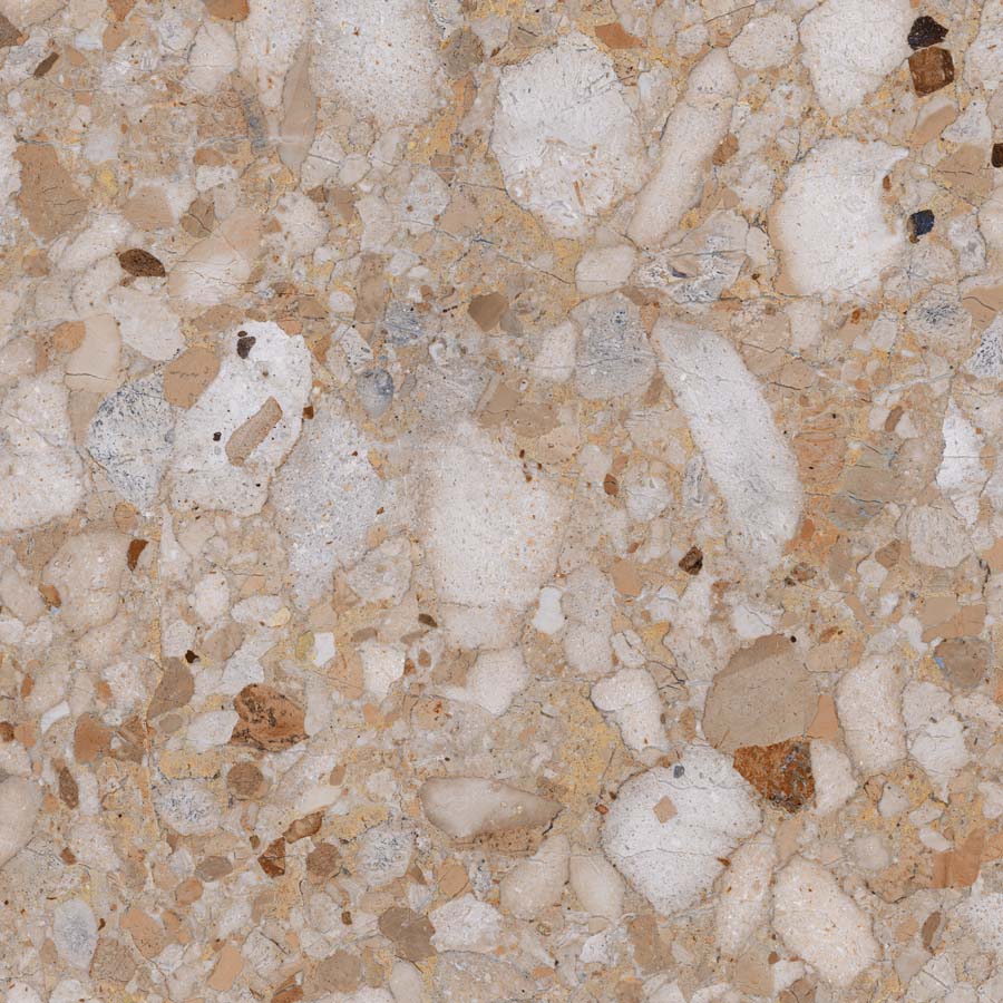 Fliese Terrazzo-Steinoptik beige glänzend 89x89 cm "Veni Gold" rektifiziert