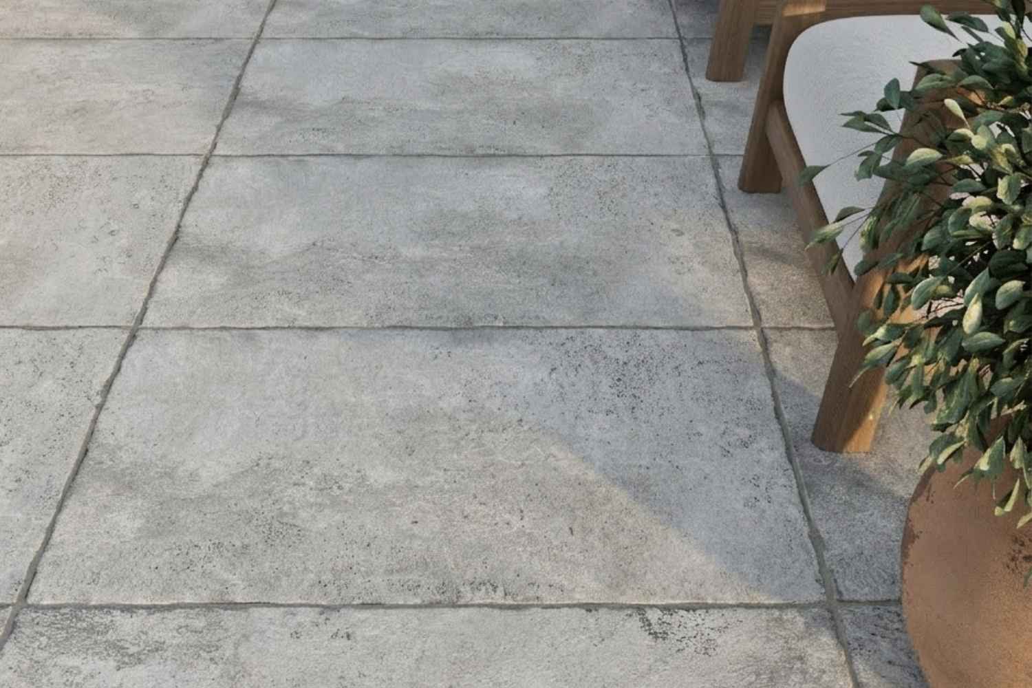 Terrassenplatte Steinoptik grau 60x90 cm rustikale Kante "Montpellier Grey" Feinsteinzeug