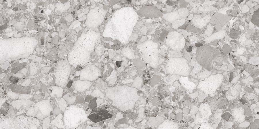 Terrassenplatte Terrazzo-Steinoptik grau 60x120 cm "Venistone Grey" Feinsteinzeug 2 cm rektifiziert 