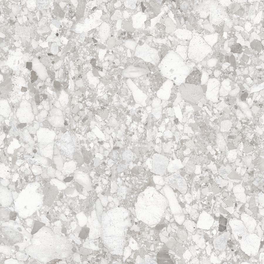 Fliese Terrazzo-Steinoptik hellgrau matt 120x120 cm "Venistone Pearl" rektifiziert