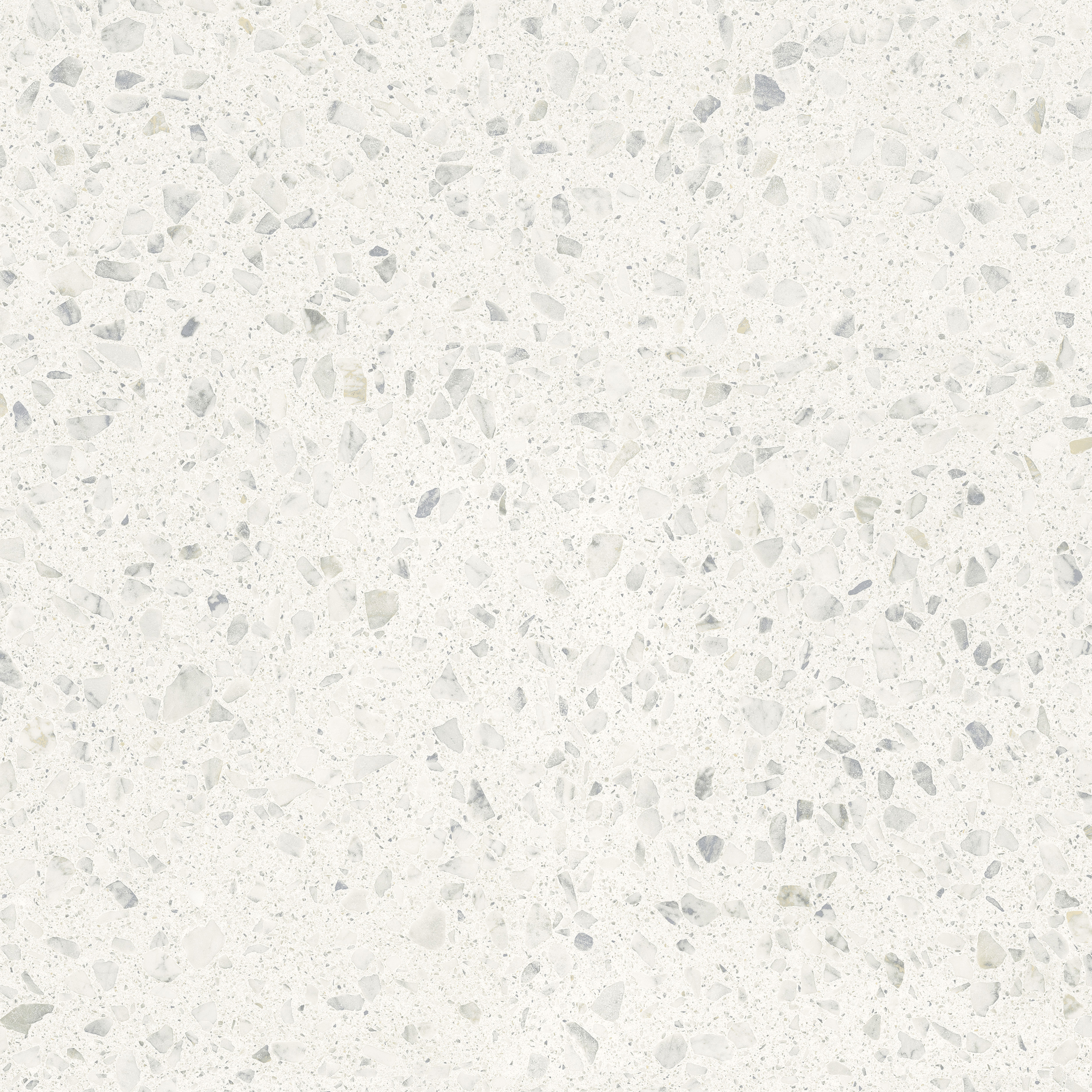 Freisteller der Sant Agostino Glow Light Fliese im Format 90x90 cm mit heller Grundfarbe und feiner Terrazzo-Optik in dezenten Weiß- und Graunuancen