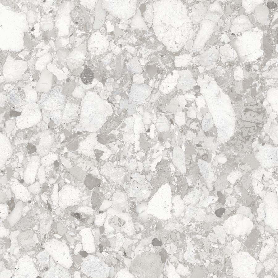 Fliese Terrazzo-Steinoptik hellgrau matt 90x90 cm "Venistone Pearl" rektifiziert