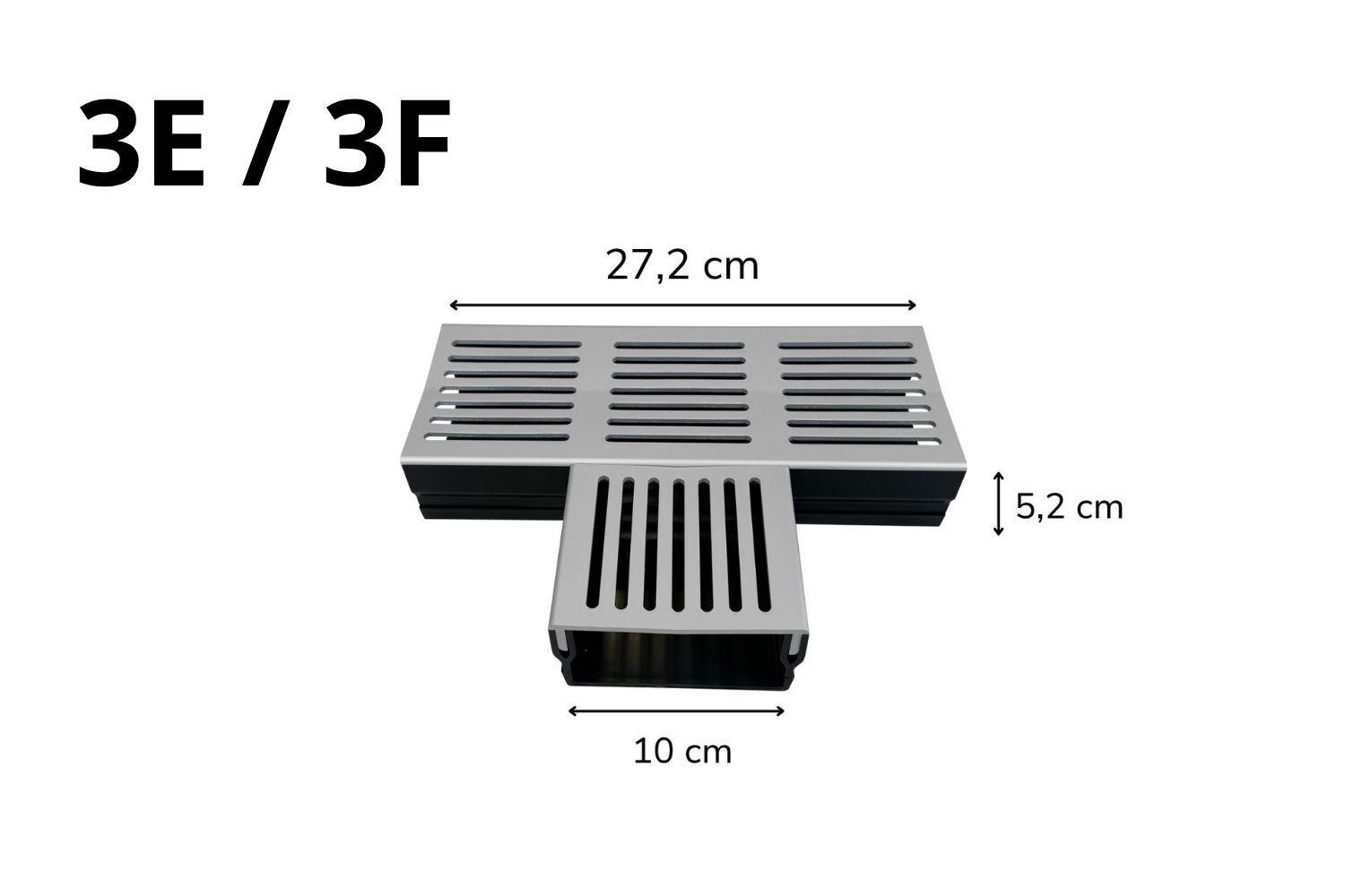 T-Stück für Entwässerungssystem U-Drain Pro silber eloxiert, L:27,2cm x B:10cm x H:5,2cm