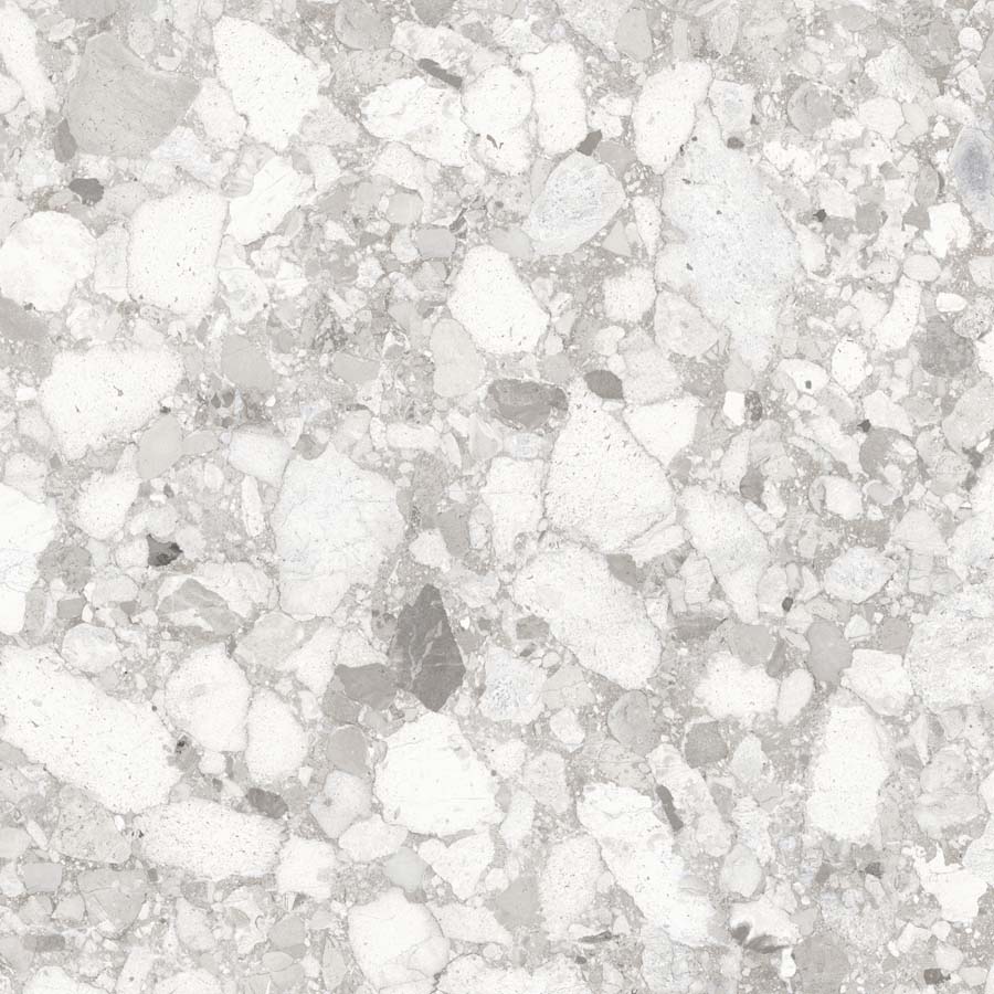 Fliese Terrazzo-Steinoptik hellgrau matt 90x90 cm "Venistone Pearl" rektifiziert