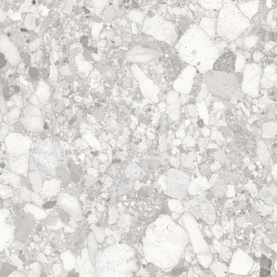 Fliese Terrazzo-Steinoptik hellgrau matt 90x90 cm "Venistone Pearl" rektifiziert