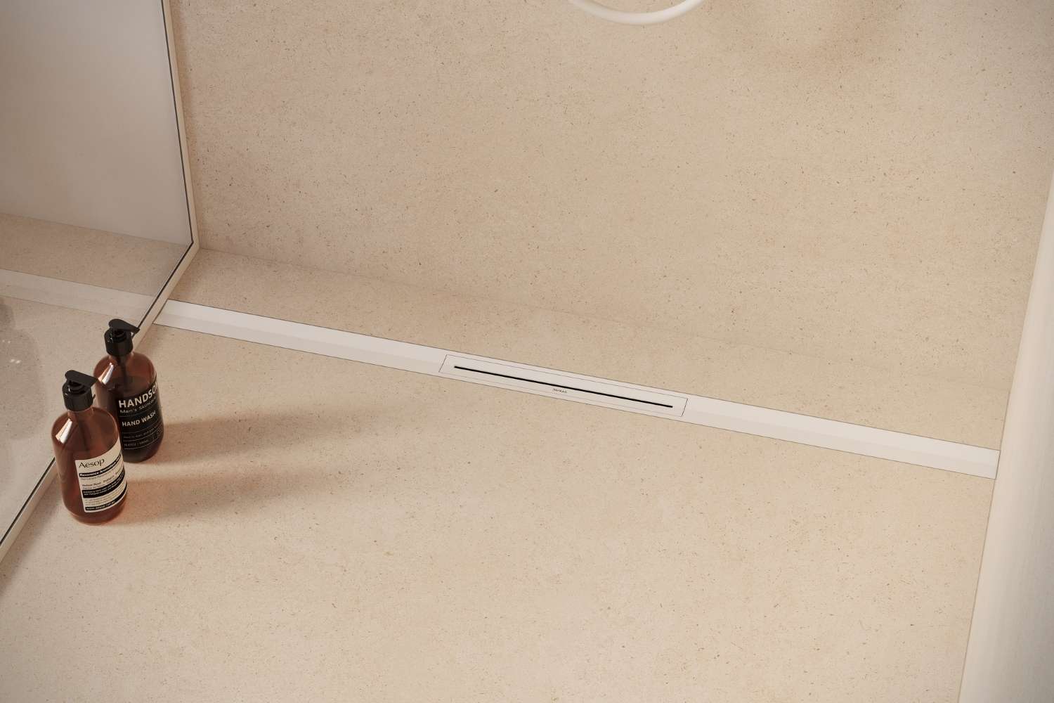 Kürzbare Duschrinne weiß pulverbeschichtet „V-Shower Flex“ Komplettset Einbauhöhe 10cm  | Länge 100cm