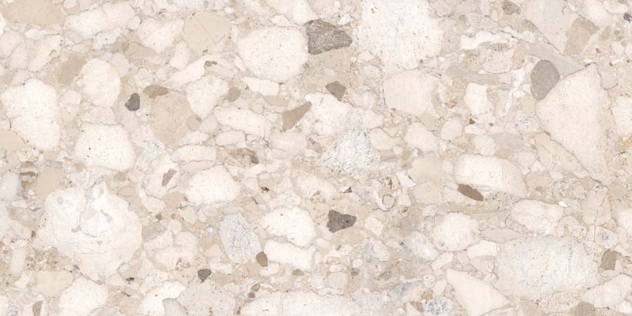 ABVERKAUF Fliese Terrazzo-Steinoptik beige matt 60x120 cm "Veni Beige" rektifiziert 