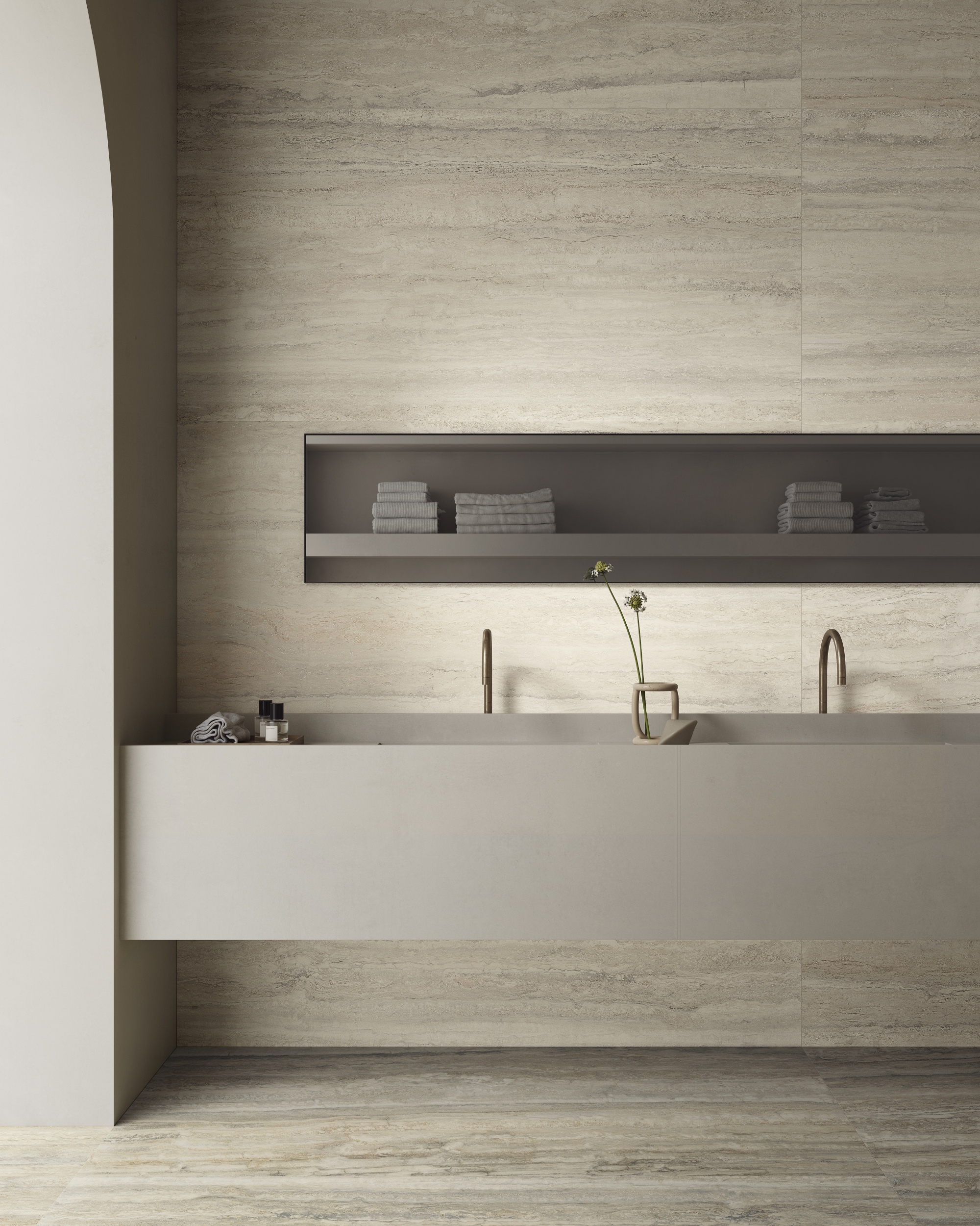 Fliese Travertin-Steinoptik Invictus Ivory creme matt Sant Agostino Ambiente Wandfliesen