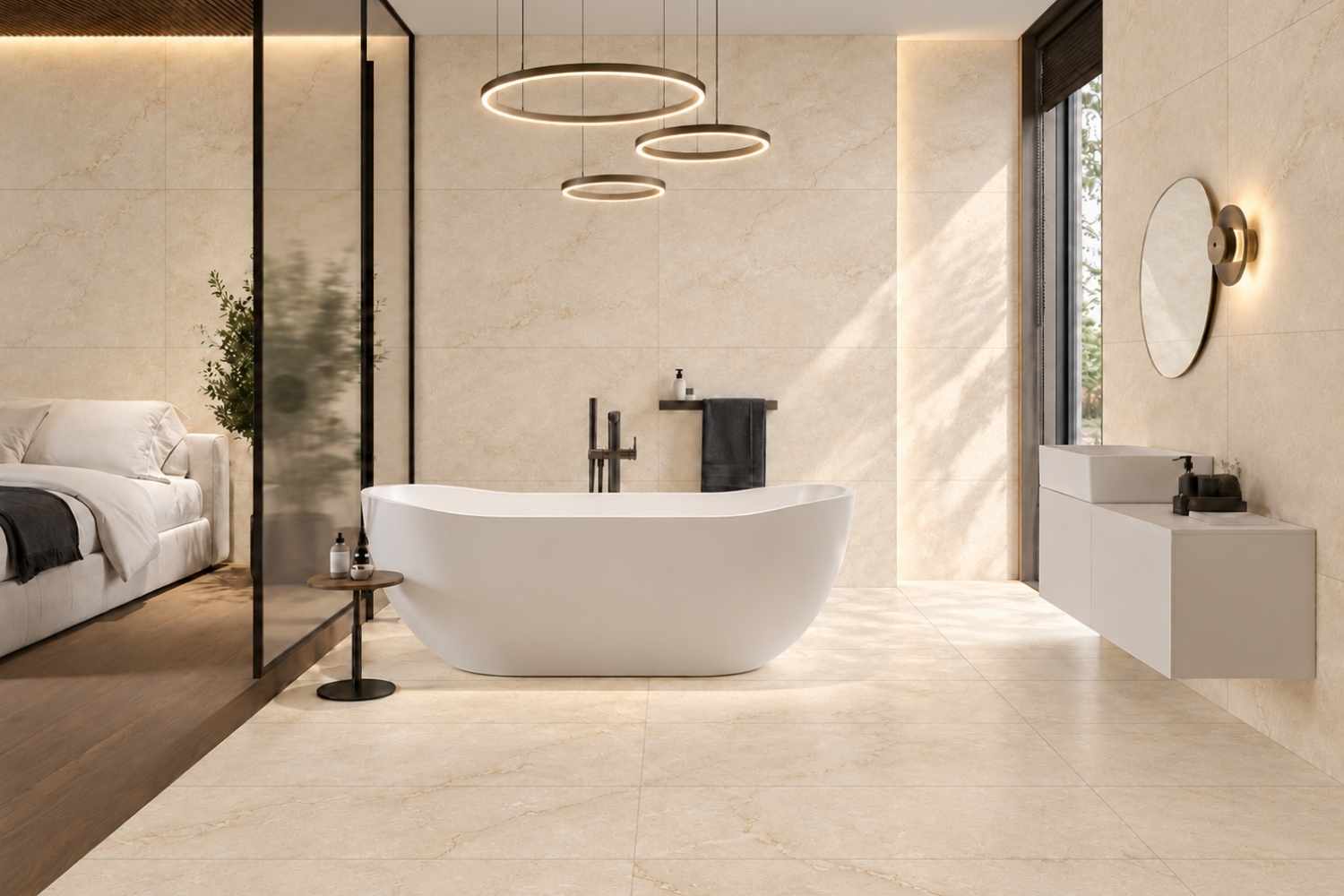 Fliese Marmoroptik matt beige 120x120 cm "Vittoria Crema Marfil" rektifiziert