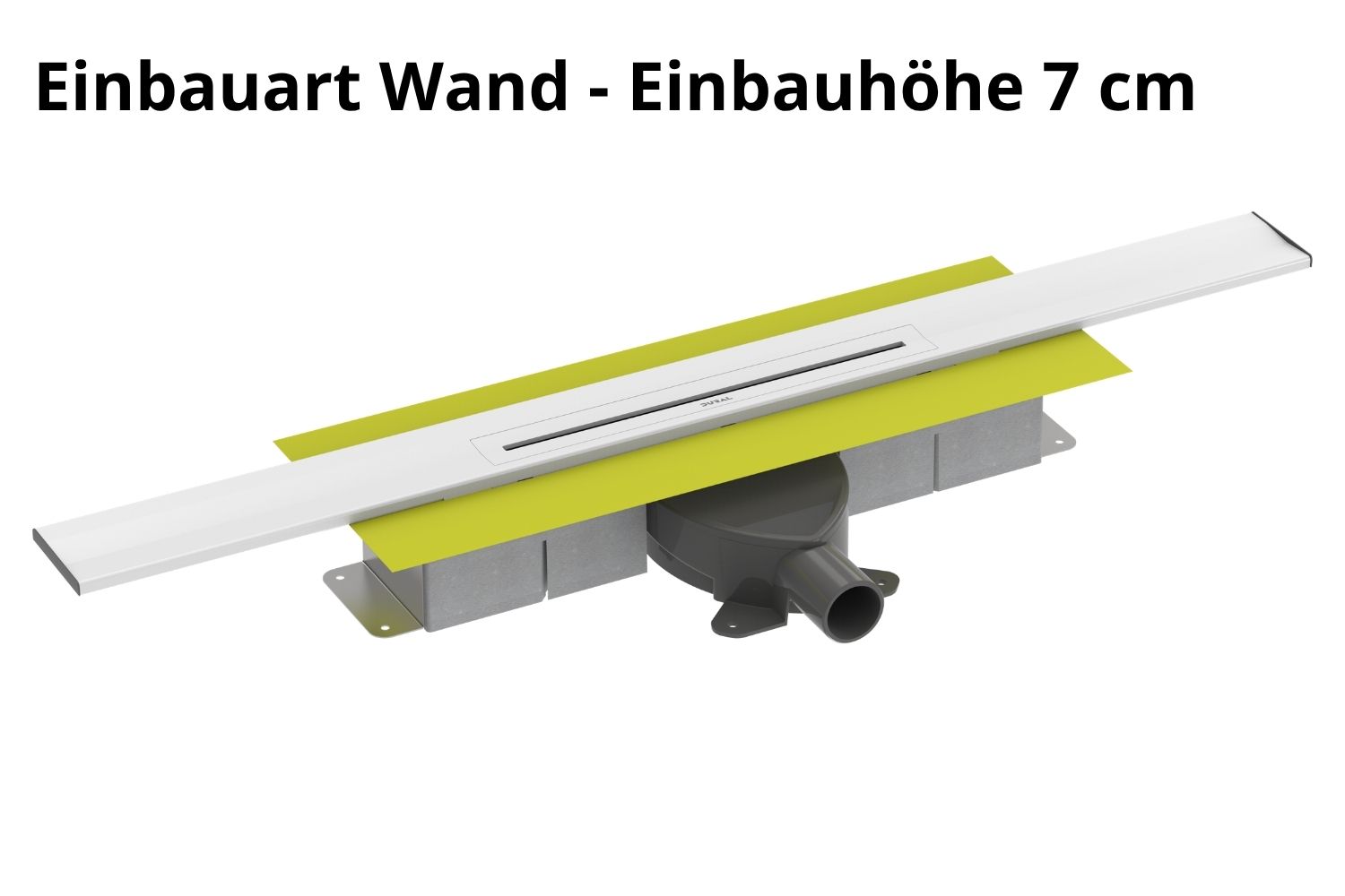 Kürzbare Duschrinne weiß pulverbeschichtet „V-Shower Wand“ Komplettset Einbauhöhe 7cm  | Länge 100cm