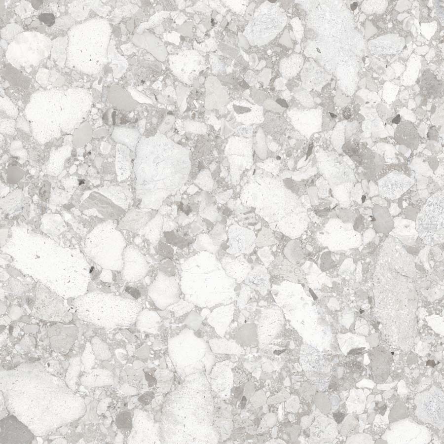 Fliese Terrazzo-Steinoptik hellgrau matt 90x90 cm "Venistone Pearl" rektifiziert