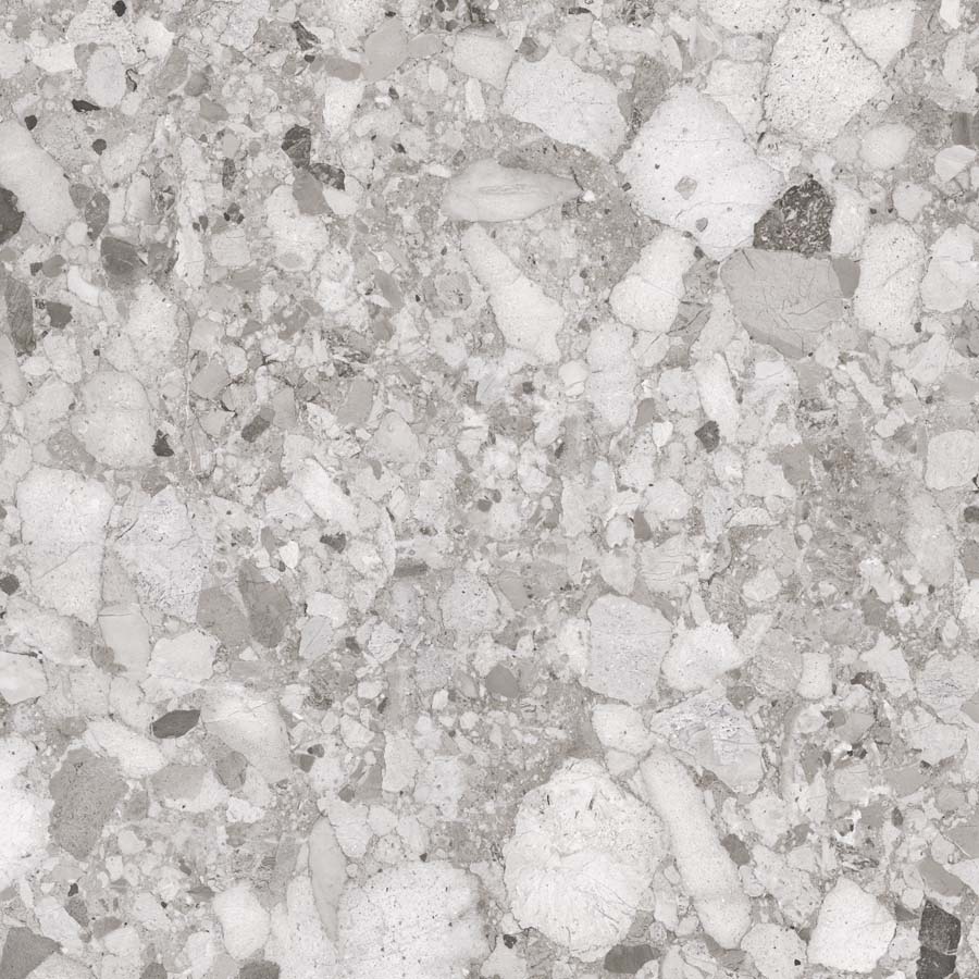 Fliese Terrazzo-Steinoptik grau matt 90x90 cm "Venistone Grey" rektifiziert