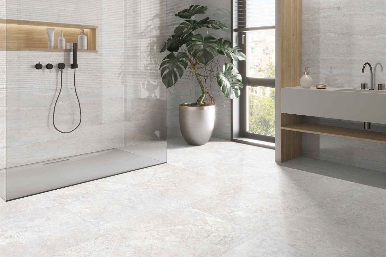 Fliese Steinoptik Cremeweiß 60x120 cm matt "Pantheon Album" Feinsteinzeug rektifiziert