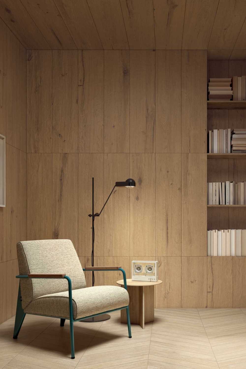 Fliese Holzoptik Eiche hell 20x120cm Leseecke