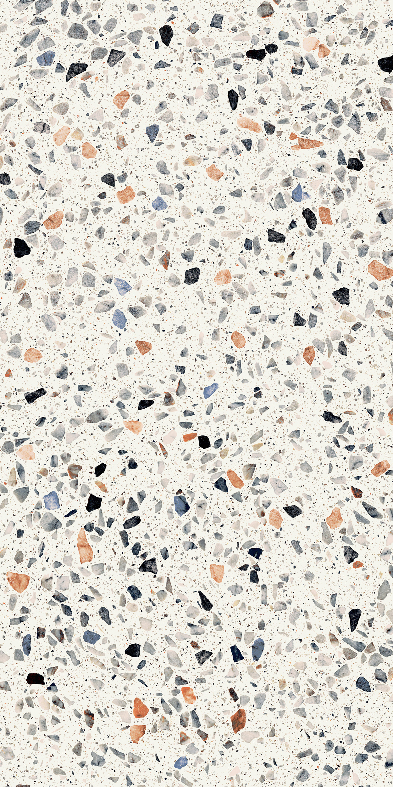 Freisteller der Sant Agostino Glow Plus Moon Fliese im Format 60x120 cm mit heller Grundfarbe und mehrfarbiger Terrazzo-Optik