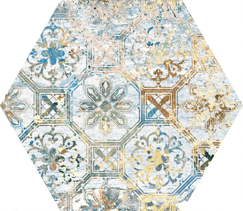 Hexagon-Fliese Vintage Teppichoptik 25x29 cm "Carpet Vestige natural" Sechseck