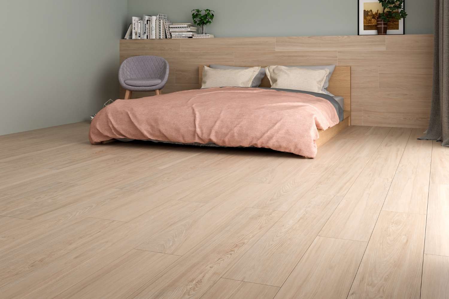 Fliese Holzoptik Eiche hellbraun 20x120 cm "Nordic Oak Natural" Feinsteinzeug rektifiziert