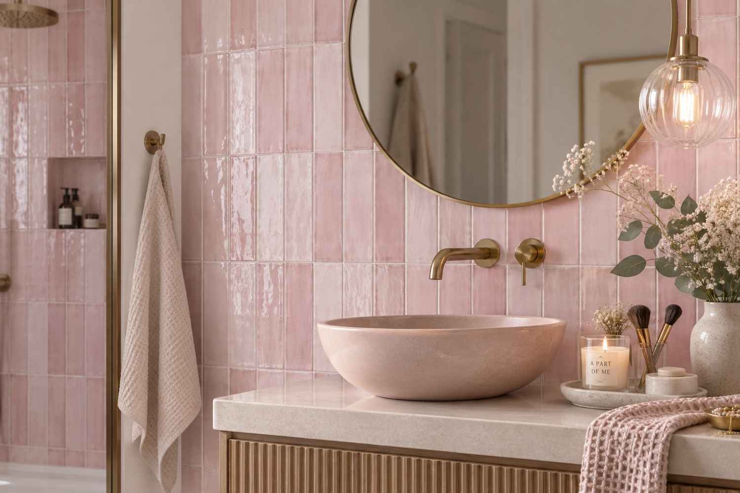 Fliese unregelmäßige Oberfläche 7,5x23 cm "Marrakesh Glow Rosa" rosa glänzend