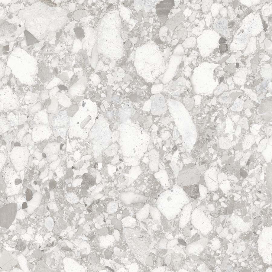 Fliese Terrazzo-Steinoptik hellgrau matt 120x120 cm "Venistone Pearl" rektifiziert