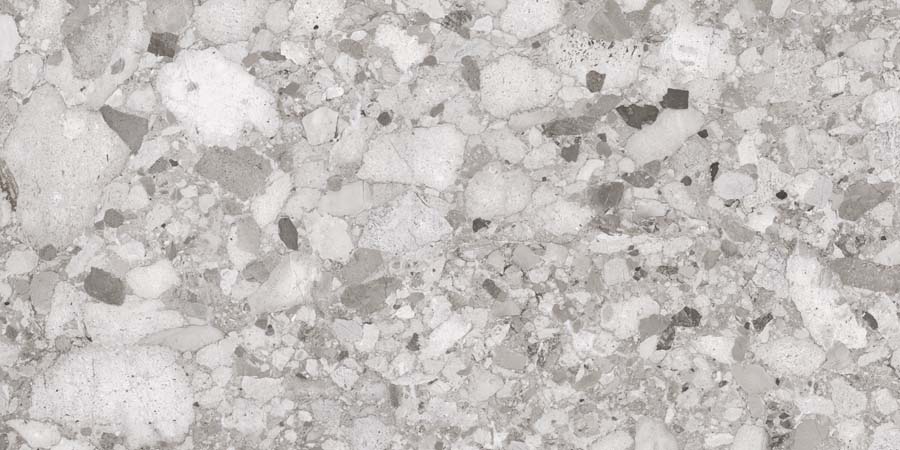 Fliese Terrazzo-Steinoptik grau matt 60x120 cm "Venistone Grey" rektifiziert