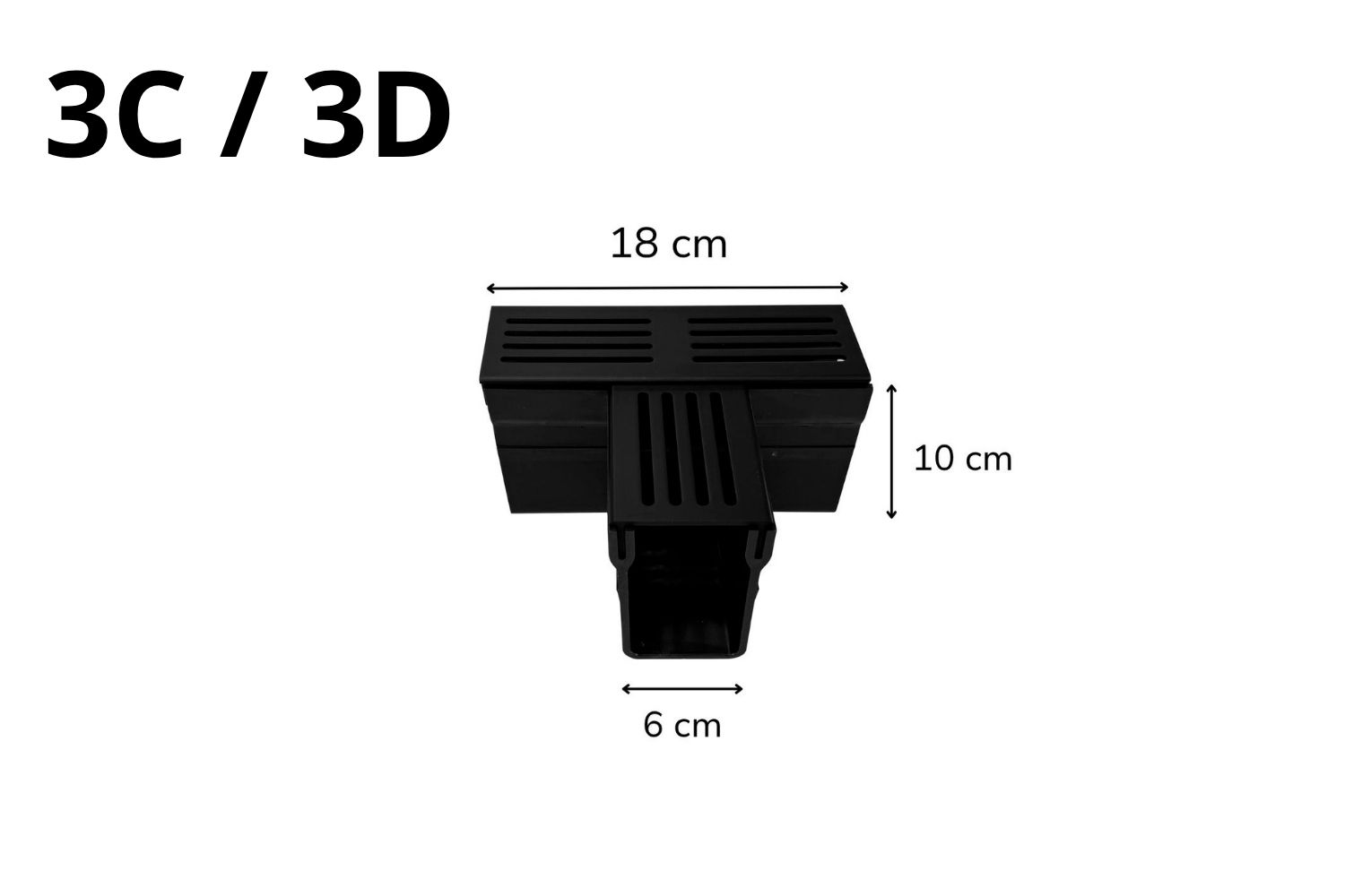 T-Stück für Entwässerungssystem U-Drain Pro schwarz eloxiert, L:18cm x B:6cm x H:10cm