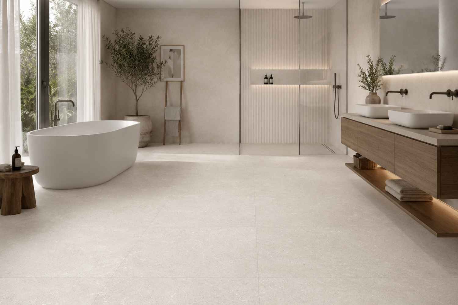 Kora Pearl matt im modernen Badezimmer mit freistehender Badewanne