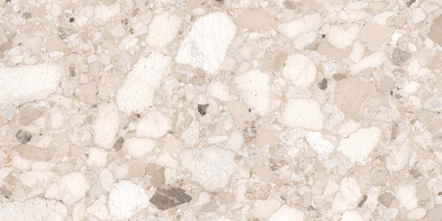 ABVERKAUF Fliese Terrazzo-Steinoptik beige matt 60x120 cm "Veni Beige" rektifiziert 