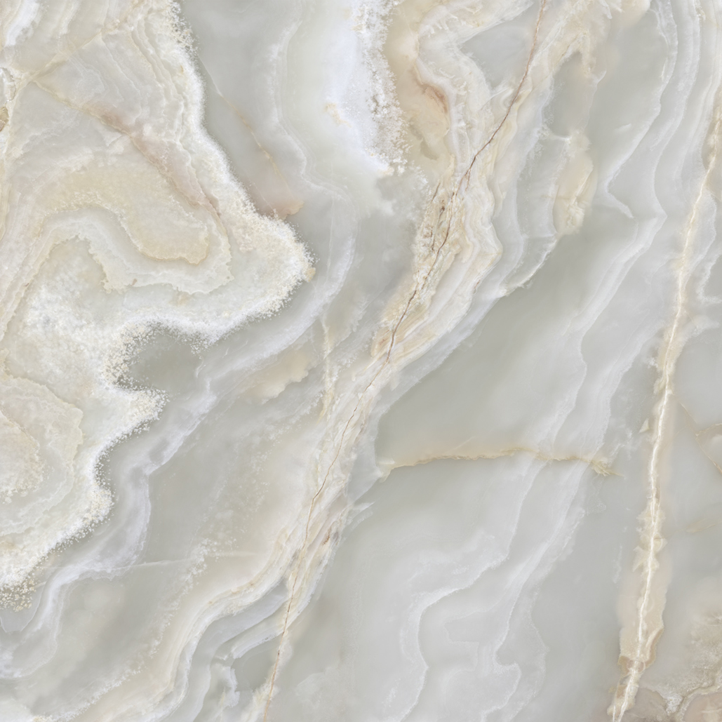 Fliese Achat-Marmoroptik beige grau "Onice Iride Argento" glänzend