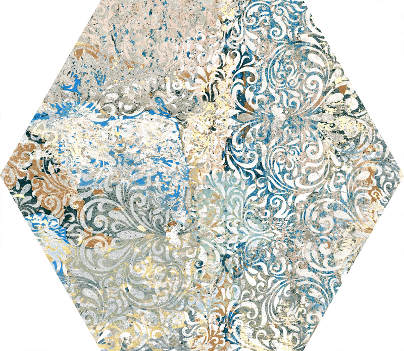 Hexagon-Fliese Vintage Teppichoptik 25x29 cm "Carpet Vestige natural" Sechseck