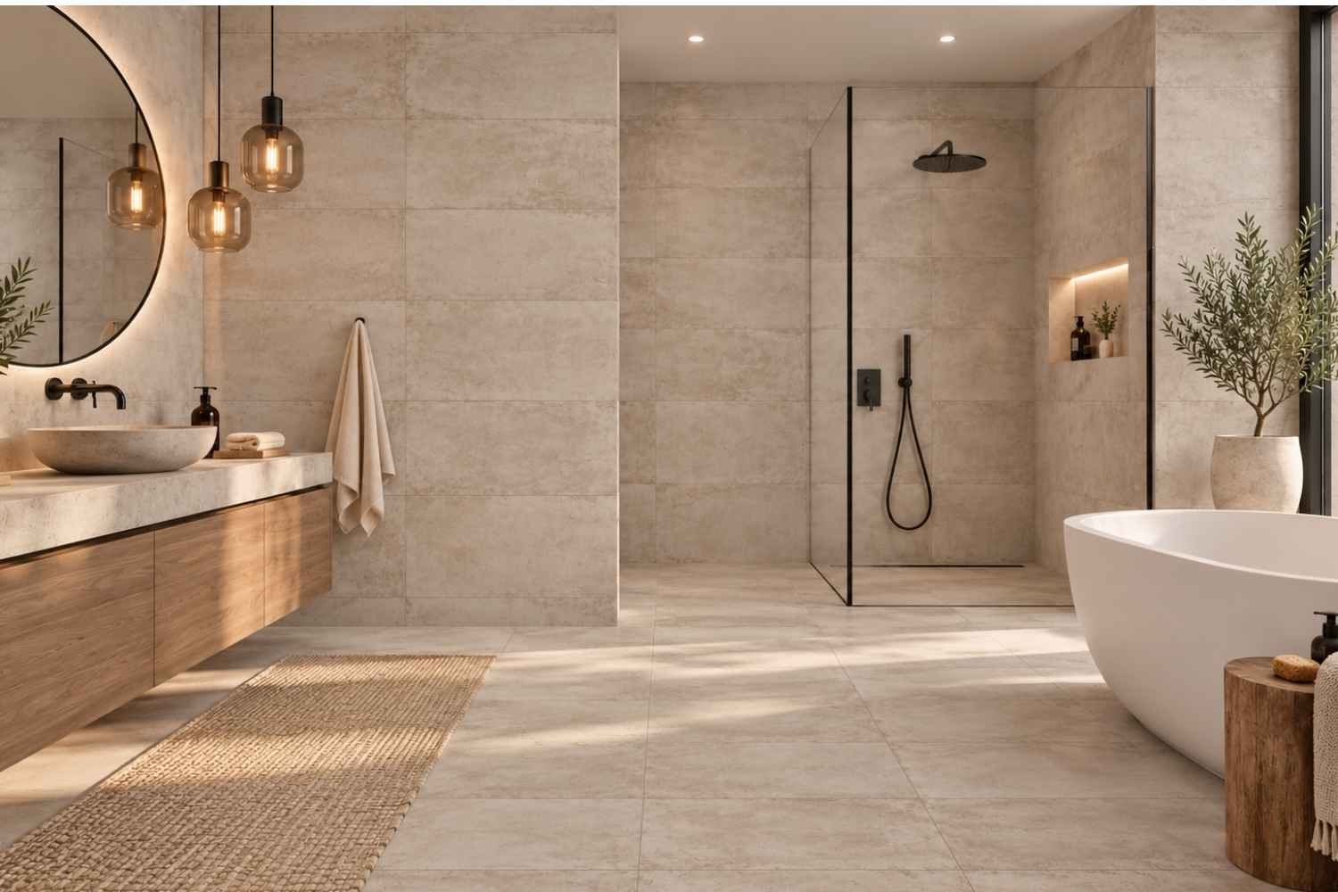 Restposten Fliese Betonoptik Beige 30x60cm matt "Kiruna taupe" Kerateam  Feinsteinzeug rektifiziert